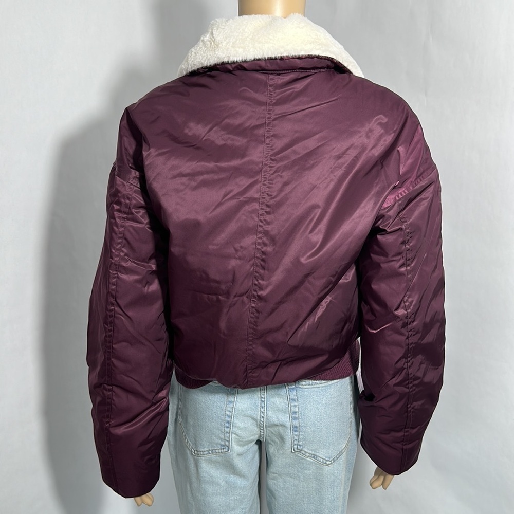 Women's Red Faux Fur Bomber Jacket Zip Up By Universal Thread (LRW750) - Picture 2 of 6
